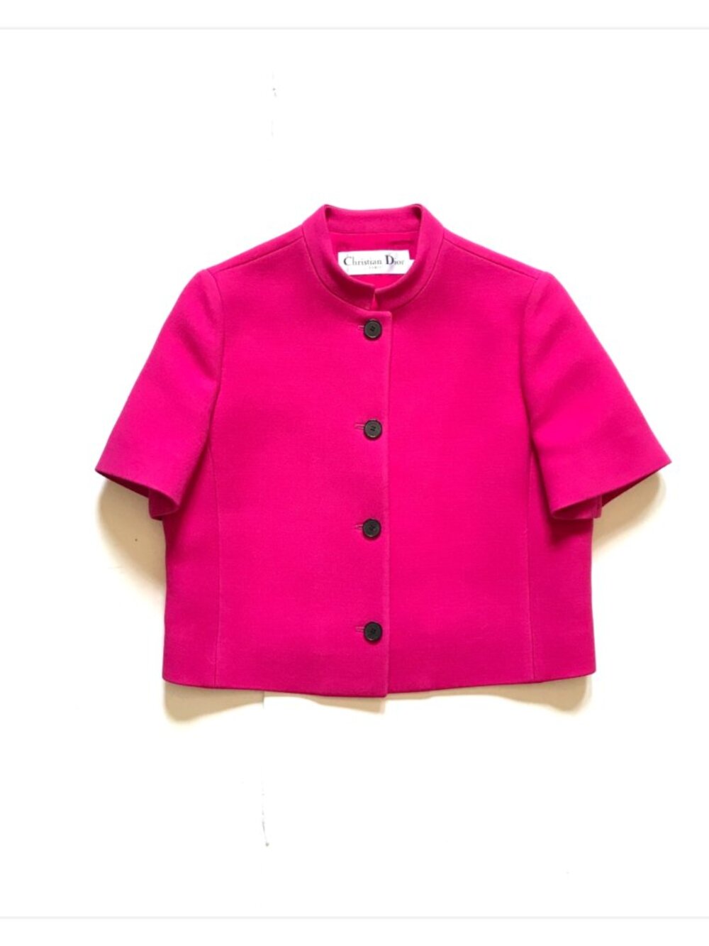 Christian Dior Blazer Jacket Womens 42 IT 6 US Hot Pink Short Sleeve Wool Silk